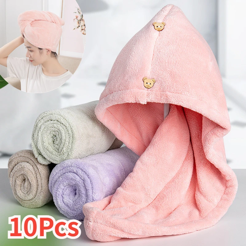 10Pcs Quick Dry Hair Quick Drying Microfiber Towels Bathroom Nursing Cap With Buckle Sauna Spa Towel Bath