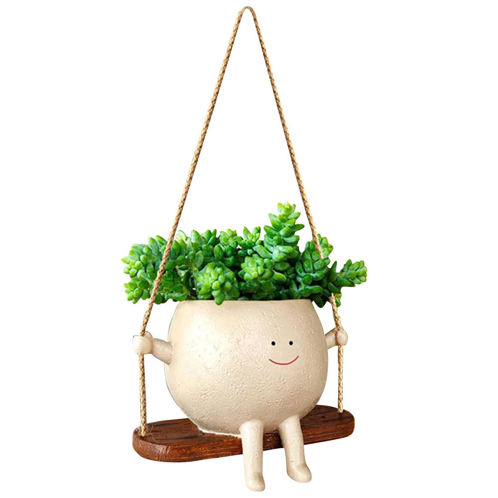 Cute Wall Planter Resin Smiling Face Planter Creative Wall Hanging Head Planter Multifunctional Home Garden Patio Accessories