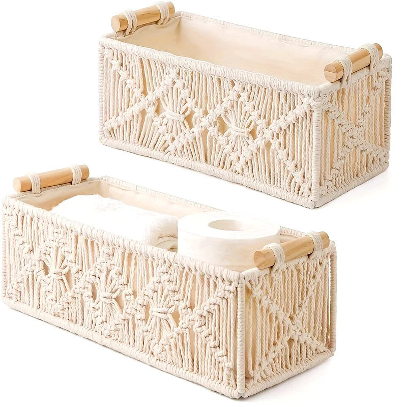 PC Bohemian Hand-Woven Storage Basket - Versatile Organizer for Bathroom, Bedroom & Living Room Decor