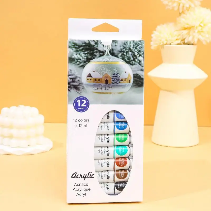 12 color acrylic paint set Beginner hand painted 12ml oil gouache watercolor painting paint 4