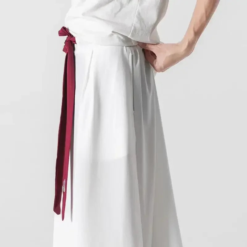 Men Wide Leg Pants Mens Cotton Joggers Retro Loose Trousers Man Chinese Style Linen Pants Male Big Crotch Nepal Robe