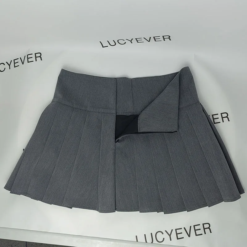 Lucyever Pleated Skirts Women Sexy Slim Side Split Anti-Glare Mini Skirt Female All-Match Solid Color High Waist A Line Skirt