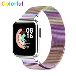 Magnetic Loop Metal Strap with Case Protector Bumper - Premium Replacement Bracelet for To Redmi Watch (Colorful Strap)