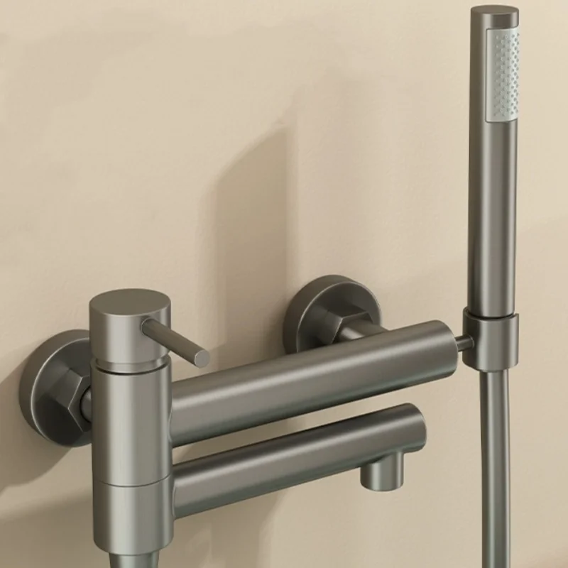 Bathroom Bathtub Shower Faucet with Swivel Tub Spout and Handhold Shower Brass Wall Mounted Hot Cold Water Mixer Bath Tap 2