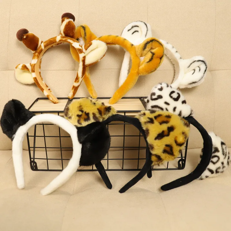 

Adults Kids Plush Cartoon Tiger Panda Ear Hair Band Giraffe White Leopard Hoop Children Toy Animal Party Halloween Christmas