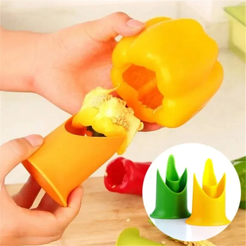 2Pcs/Set Kitchen Pepper Tomato Pepper Pedicel Corers Slicer Pepper Seeded Remover Device Fruit Vegetable Seed Remover Cutter