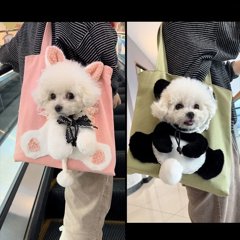 Pet Outdoor Carriers Cat Dogs Puppy Canvas Bag Cute Design High-End Puppy Carrier Seat Cushion Inside Pet Traveling Bag