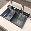 304 Stainless Steel Kitchen Waterfall Sink Digital Display Large Single Sink Dish Basin Sink With Multifunction Touch Waterfall 5