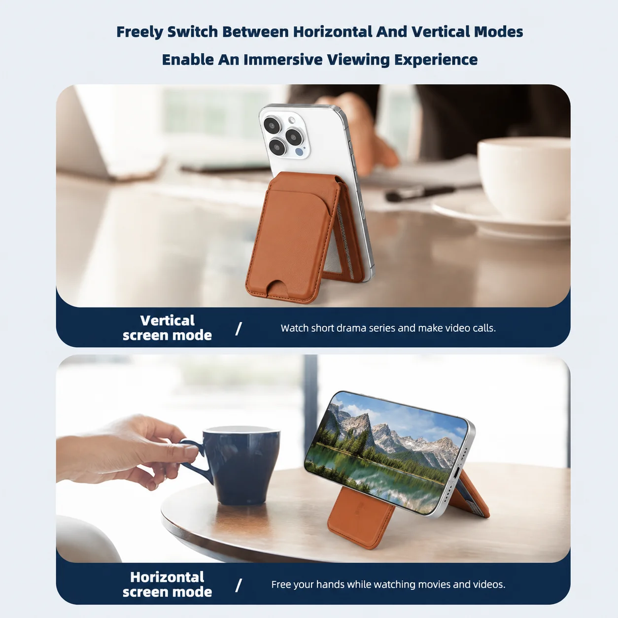 Luxury Leather Magnetic Wallet Case with Detachable Card Holder and Foldable Stand