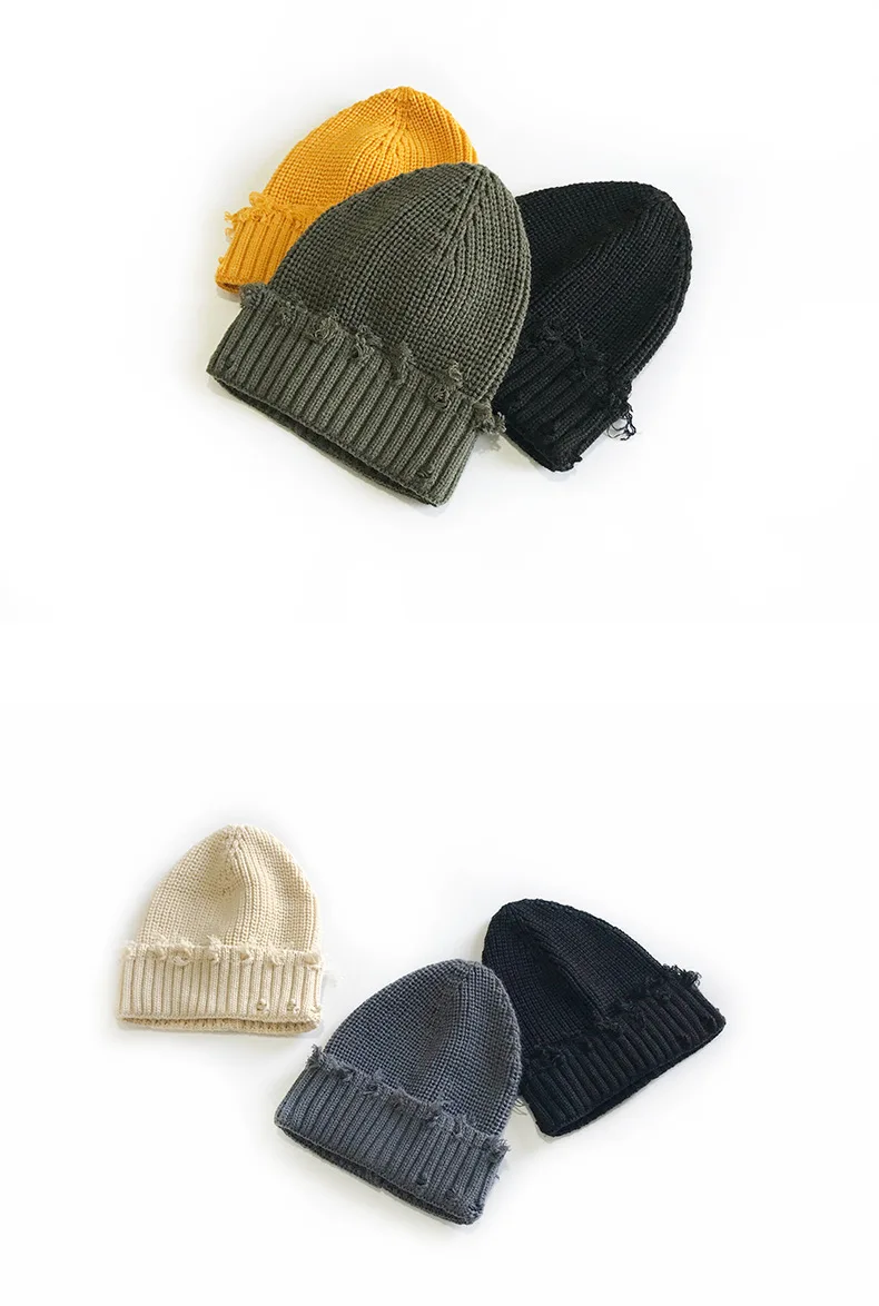 Winter mütze Frauen Harajuku gestrickte Mützen Mode warme Mützen Herbst Hip Hop Motorhaube Loch Schädel Unisex Basic Cap – Detail 3