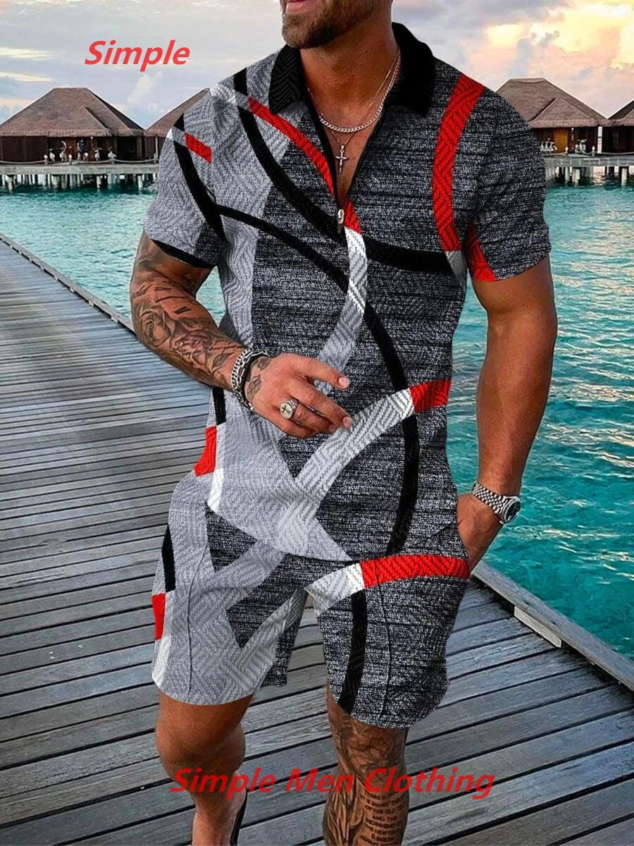 Mens Summer Outfit 2-Piece Set Short Sleeve POLO Shirts and Shorts Set