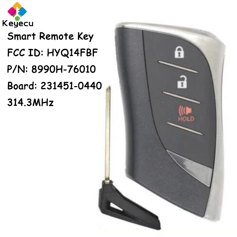 

KEYECU Smart Remote Control Car Key With 3 Buttons 314.3MHz for Lexus UX200 UX250h 2019-2021 Fob HYQ14FBF 231451-0440 8990H-7601