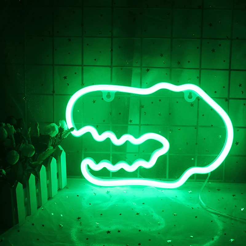 Wanxing Crocodile-Head Led Neon Light Dinosaur Wall Hanging Lamp Neon Sign Light Home Kids Rome Decor Night Lights Birthday Gift