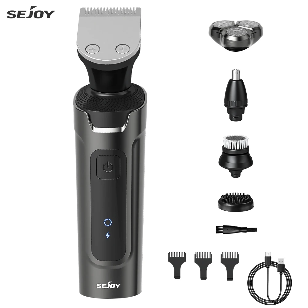 Sejoy Electric Hair Clipper Cut Machine Professional Rechargeable Cordless Rotary Shavers Ear Nose Hair Trimmer for Men Grey