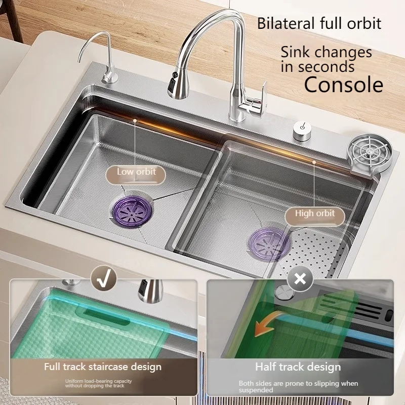 Kitchen Accessories Kitchen Sink Drop In 304 Stainless Steel Embossed Large Single Slot Silver Multifunctional Undermount Basin