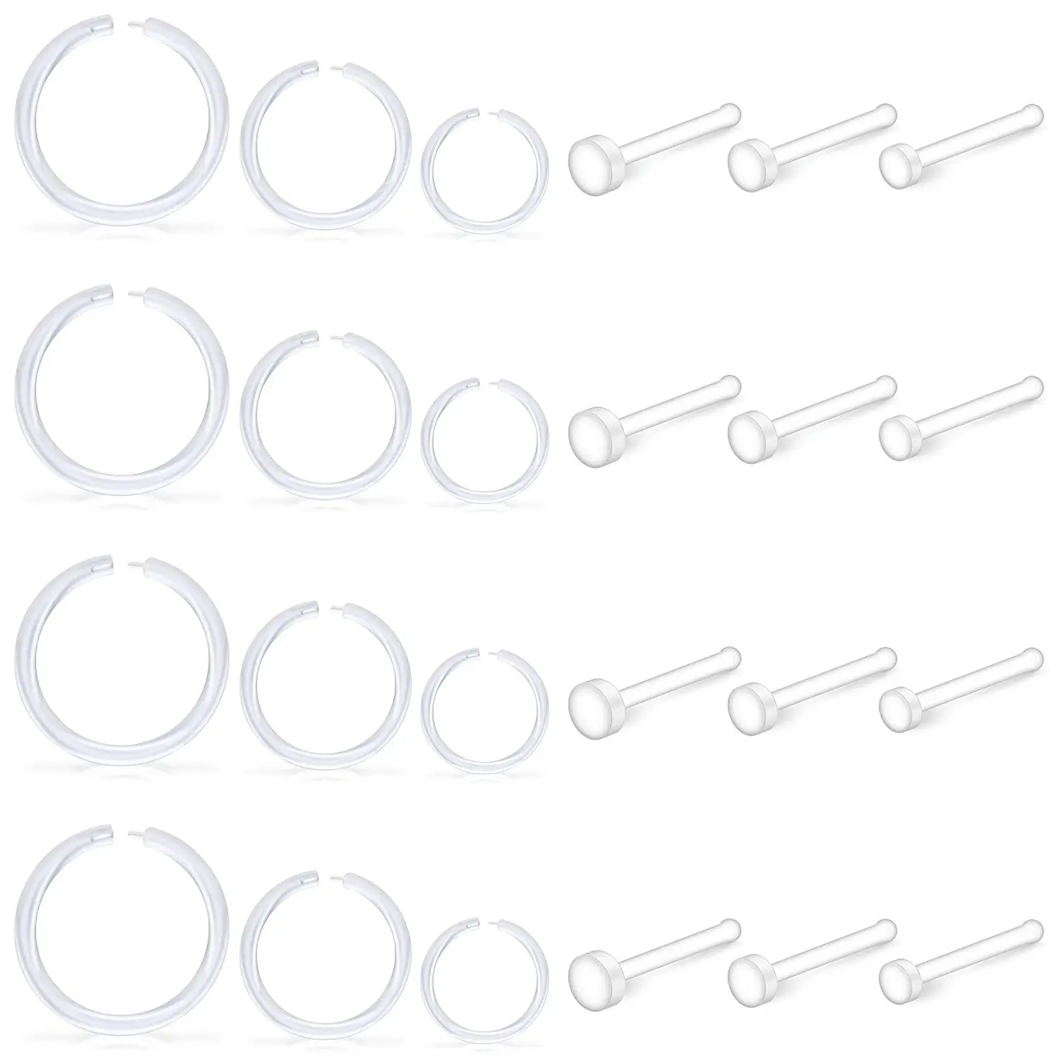 3 24 PCS 18G 20G Clear Nose Nail Plastic Clear Nose Rings for Different