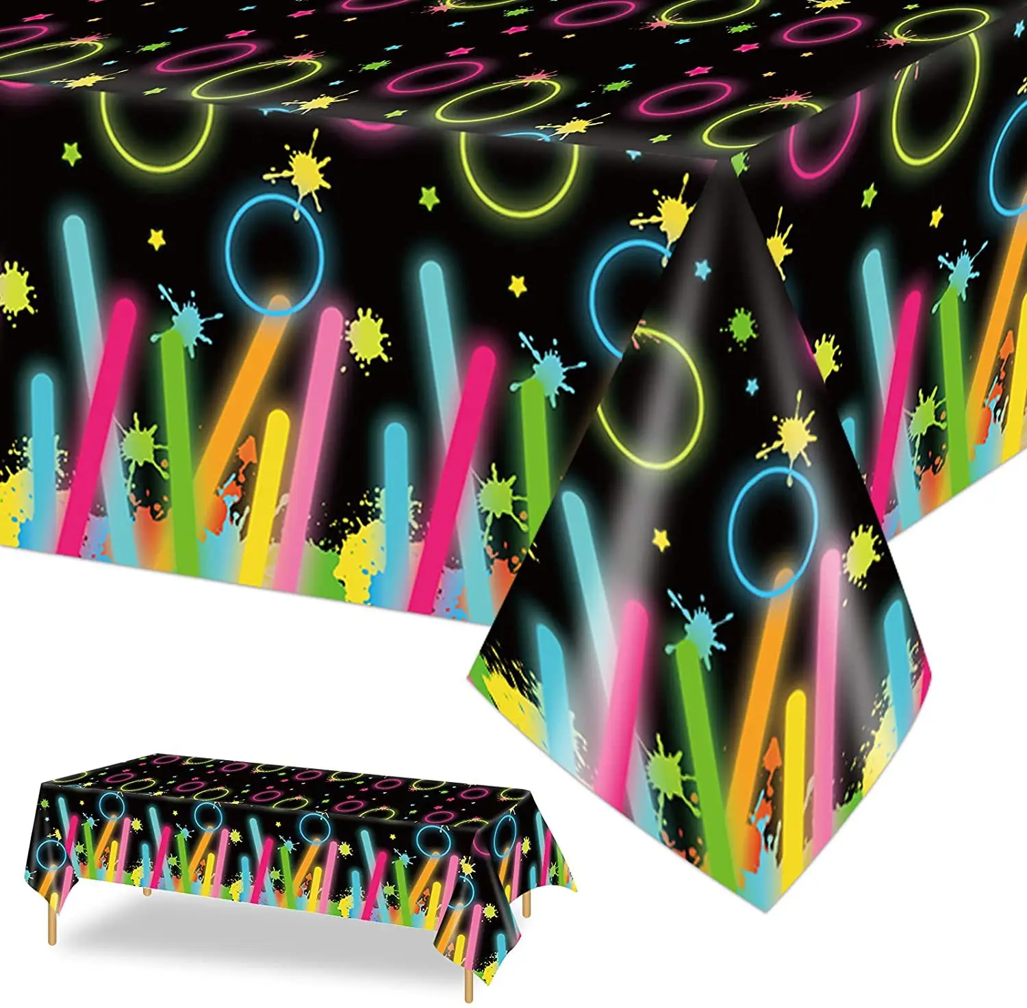 1Pcs Glow Party Decorations Tablecloth Disposable Neon Table Covers for