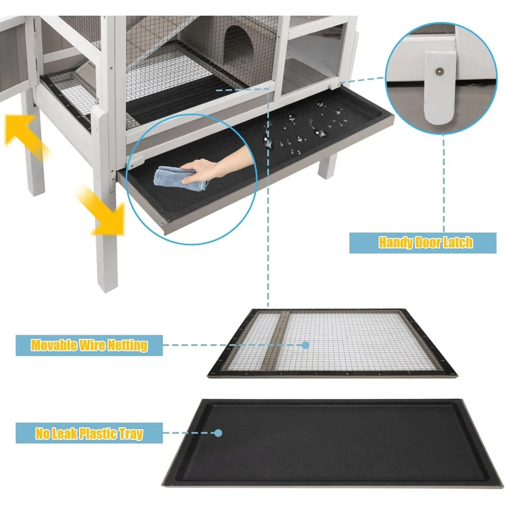 Indoor Wooden Guinea Pig Habitat with Stand, Ramp, and Hideout for Small Animals