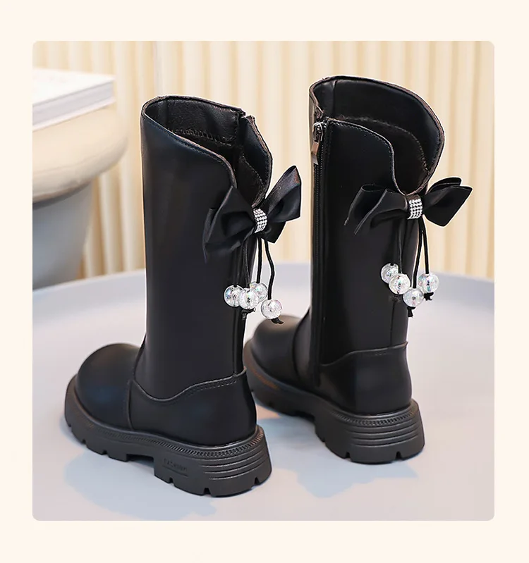 2025, knielang, coole Formen, Kinderschuhe, Kinderstiefel, Herbst-Winter, modische High-Top-Studentenschuhe, Mädchen-Turnschuhe mit Schleife – Detail 18