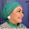 New Candy Color Head Wraps Muslim Hijab Bonnets Fashion Headwear Pleated Turban Cap for Women African Auto Geles Aso Oke Headtie