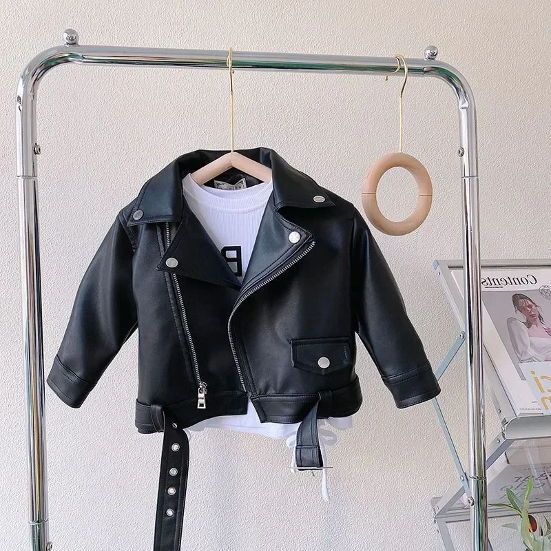 Baby Girls Leather Jackets Elegant Zipper Basic Jacket Spring Autumn Classics Handsome Baby Boy Pu Outerwear Kids Clothing