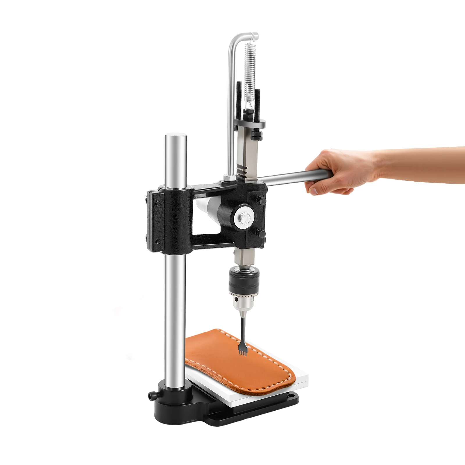 Manuelle Presspresse aus Gusseisen 352,74 LBS Maximaler Druck Graduierte Aluminiumplatte Einstellbare Höhe 0-6,3 Zoll für Lederhandwerk – Detail 6