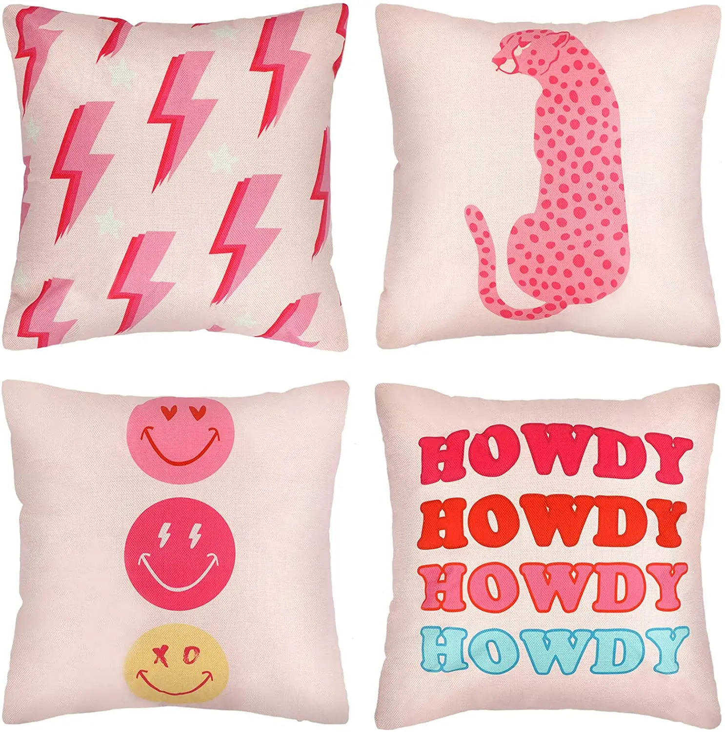 

4 Pcs Decorative Preppy Throw Pillows Cushion Covers Leopard Hot Pillowcover Room Decor Howdy Pillows Case for Home Decor 45x45