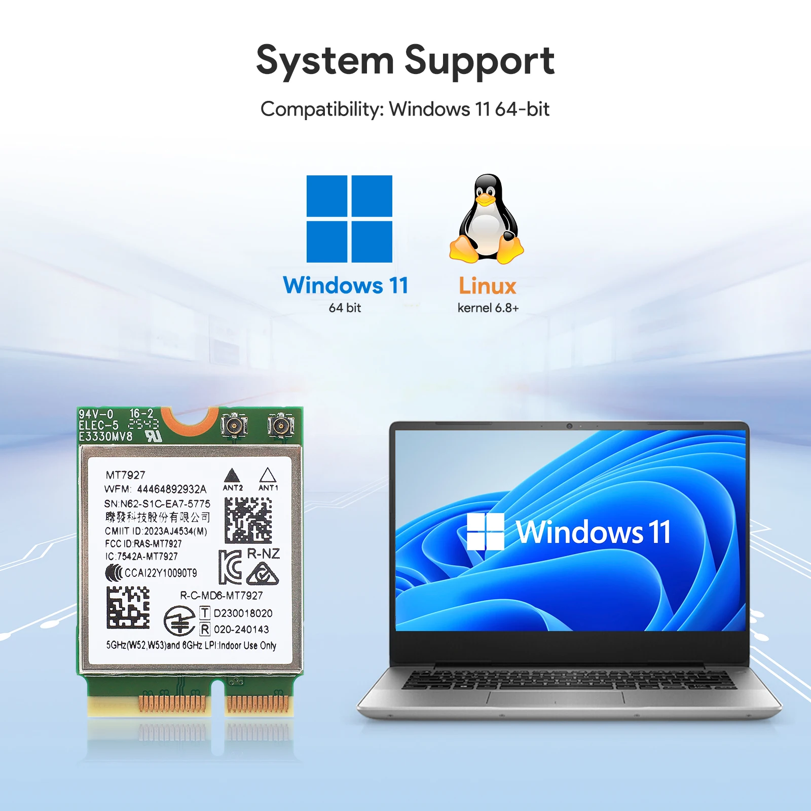 EDUP MT7927 WiFi 7 트라이 밴드 무선 어댑터 24G 5G 6G 블루투스 54 MU-MIMO (윈도우11 노트북용, 인텔 및 AMD 호환)