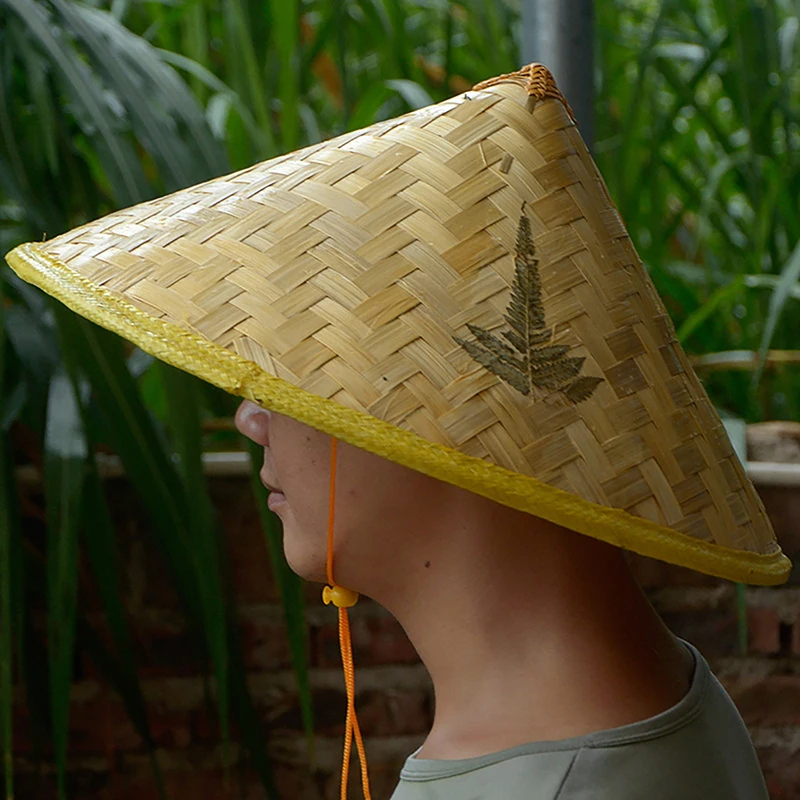 Chinese Retro Bamboo Rattan Fisherman Hat Handmade Weave Straw Bucket Hat Tourism Rain Dance Props Cone Fishing Sunshade
