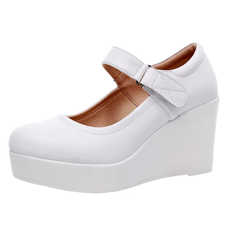 

Summer White Wedges Shoes for Women White High Heel Wedge Genuine Leather Shoe Platform Pumps Comfortable Muffin Shoes