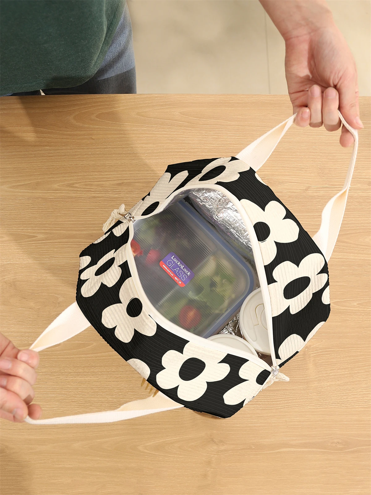 1pc- insulated lunch box bag thickened student portable lunch bag