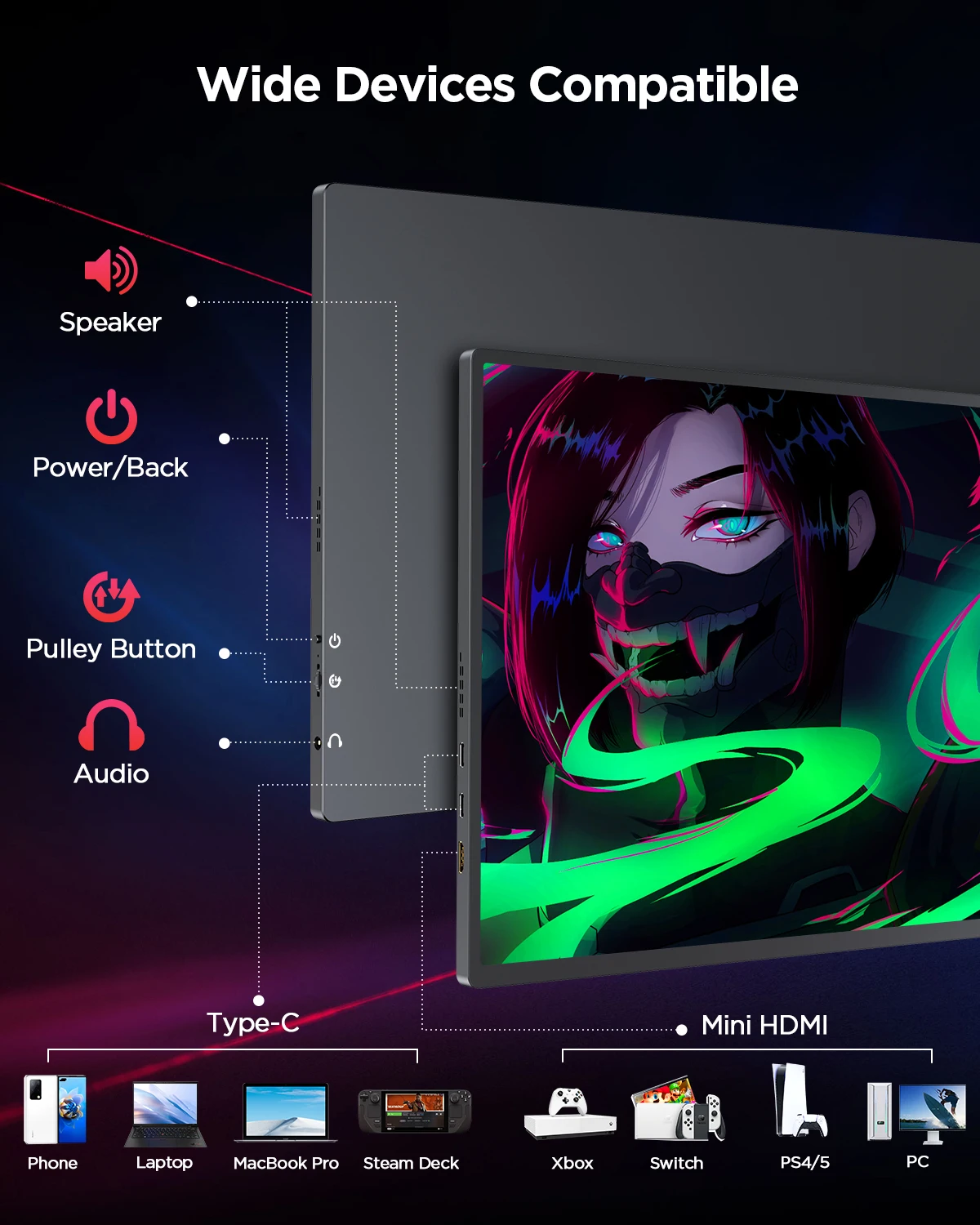 Портативный монитор UPERFECT 2K, обновленный 16-дюймовый экран для ноутбука с FRC Matte IPS HDR, защита для глаз, с HDMI Type-C VESA (art.: 3920bf41daf93) - 3920bf41daf93