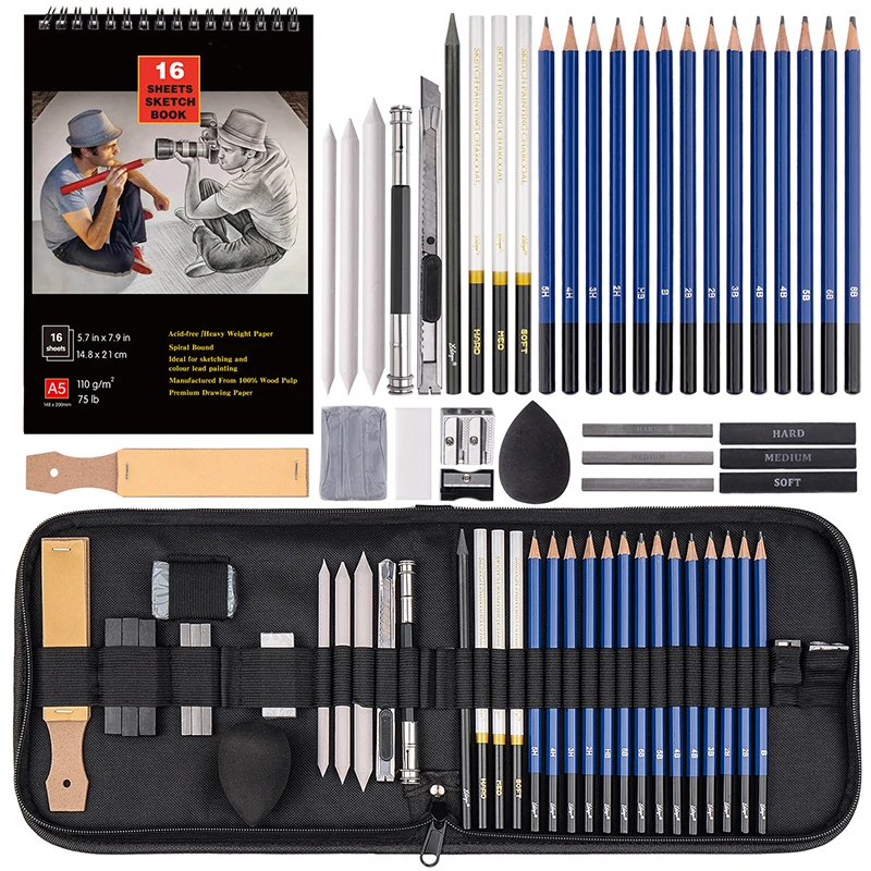 Premium 14/37pcs Graphite Drawing Pencils Sketch Set Kit 4H-12B Sketch  Pencil 16 Sheets Sketch Book Writing Art Supplies - AliExpress