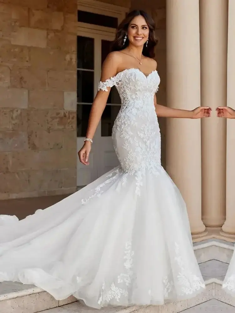 Boho Off The Shoulder Woman's Wedding Dresses 2025 Appliques Mermaid Fuffy Tulle Bride Gowns Formal Vestidos De Novia Customized 2