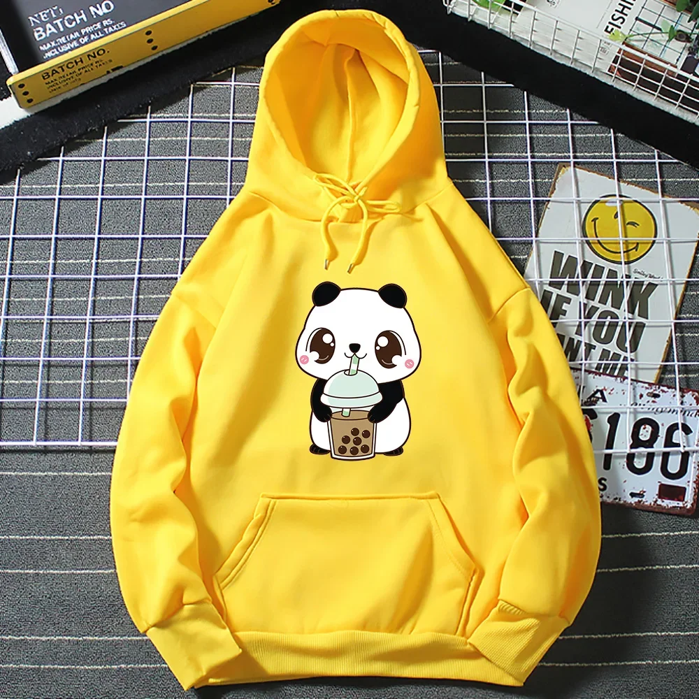 

Panda Drinking Milk Tea Print Hoodie Women Cute Cartoon Print Long Sleeve Oversized Sweatshirt Women Euro Size Clothes for Girls