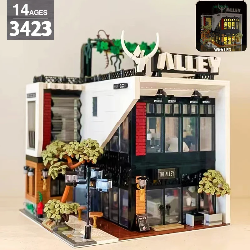 Street View Antler Lane Cafe House Building Block Creative Expert  Milk Tea Shop Leisure Restaurant Model Bricks Boy Toys Moc