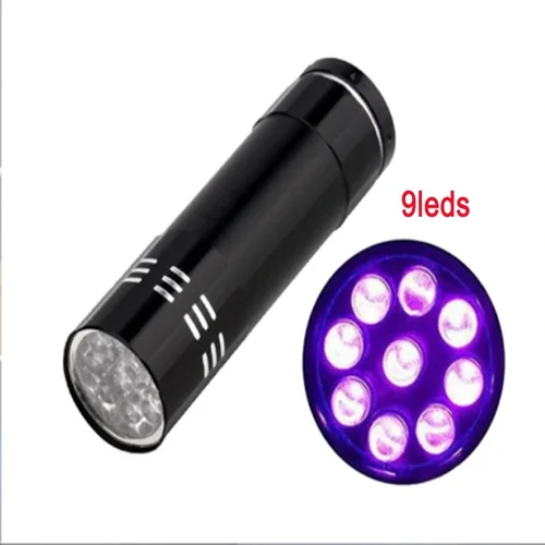 미니 9LED UV 손전등 자외선 토치, 줌 기능 포함, UV 블랙 라이트, 애완 동물 소변 얼룩 감지기, 토치 라이트, 3AAA UV 램프 2