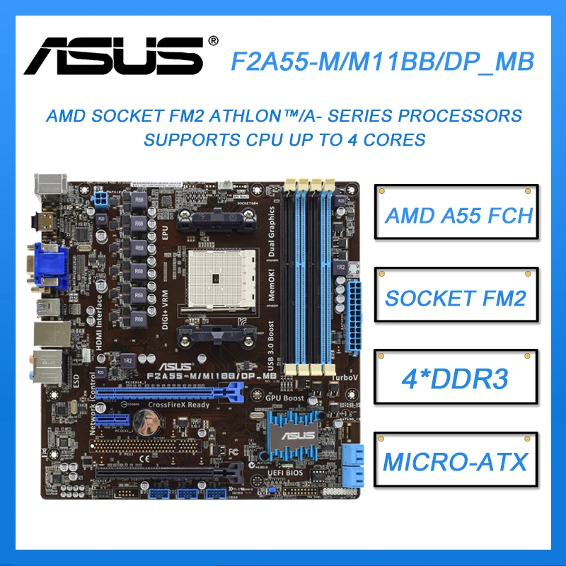 Материнская плата FM2 ASUS F2A55-M/M11BB/DP_MB материнская DDR3 AMD A55 64 Гб USB 3.1ATX для процессоров
