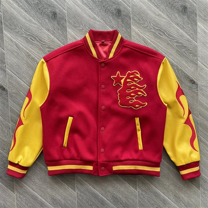 

Hellstar Jacket High Street 1:1 Label Leather Sleeve Splice Tiger Pattern Letter Embroidery Heavy Craft Jacket