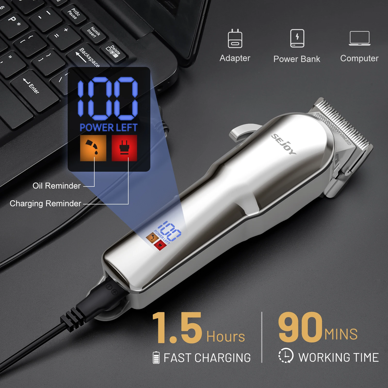 Sejoy Electric Hair Trimmer Cordless Professional Rechargeable Shaver Hair Cutting Machine for Men Hair Clipper Barber Shop 2