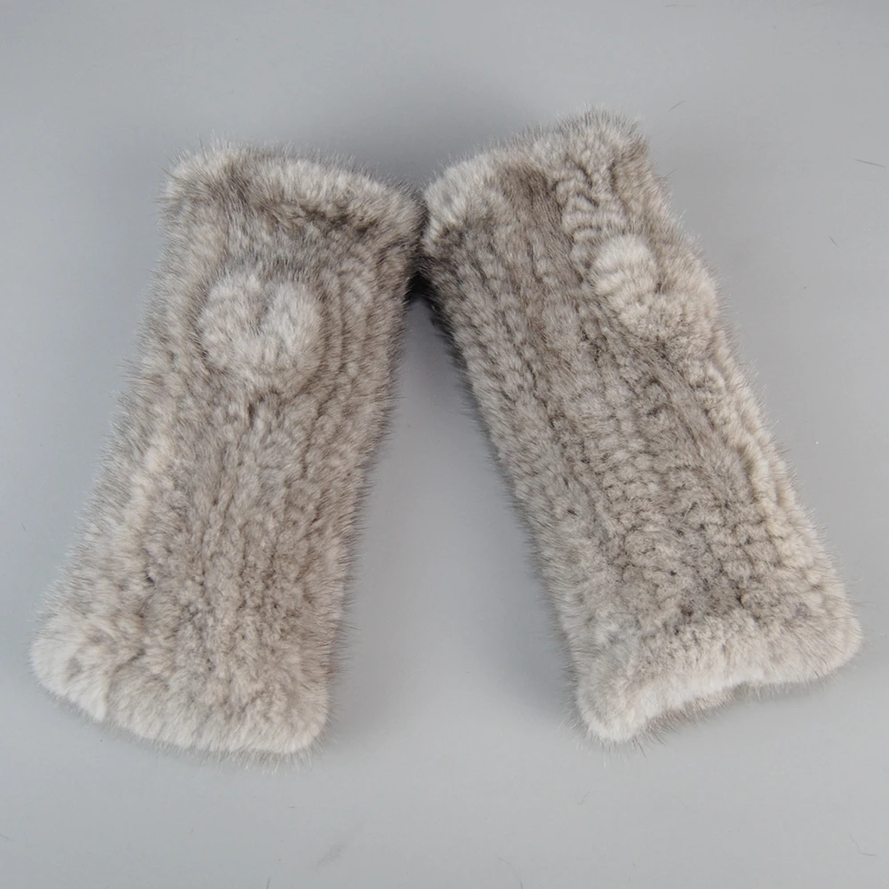 Hot Sale Real Knitted Mink Fur Gloves Winter Fingerless Gloves Mittens Arm Sleeves Female 100% Natural Mink Fur & Mittens