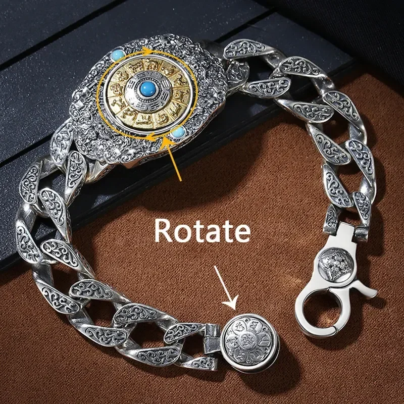 CHUANGCHENG 925 sterling silver Jiugong Bagua Revolving Bracelet for Men Fashion Dominant Bracelet Fashion Jewelry