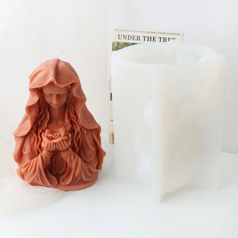 DIY Praying Woman Portrait Candle Silicone Handicraft Character Virgin Mary Aroma Candle Making Plaster Mould Craft Decor Gifts
