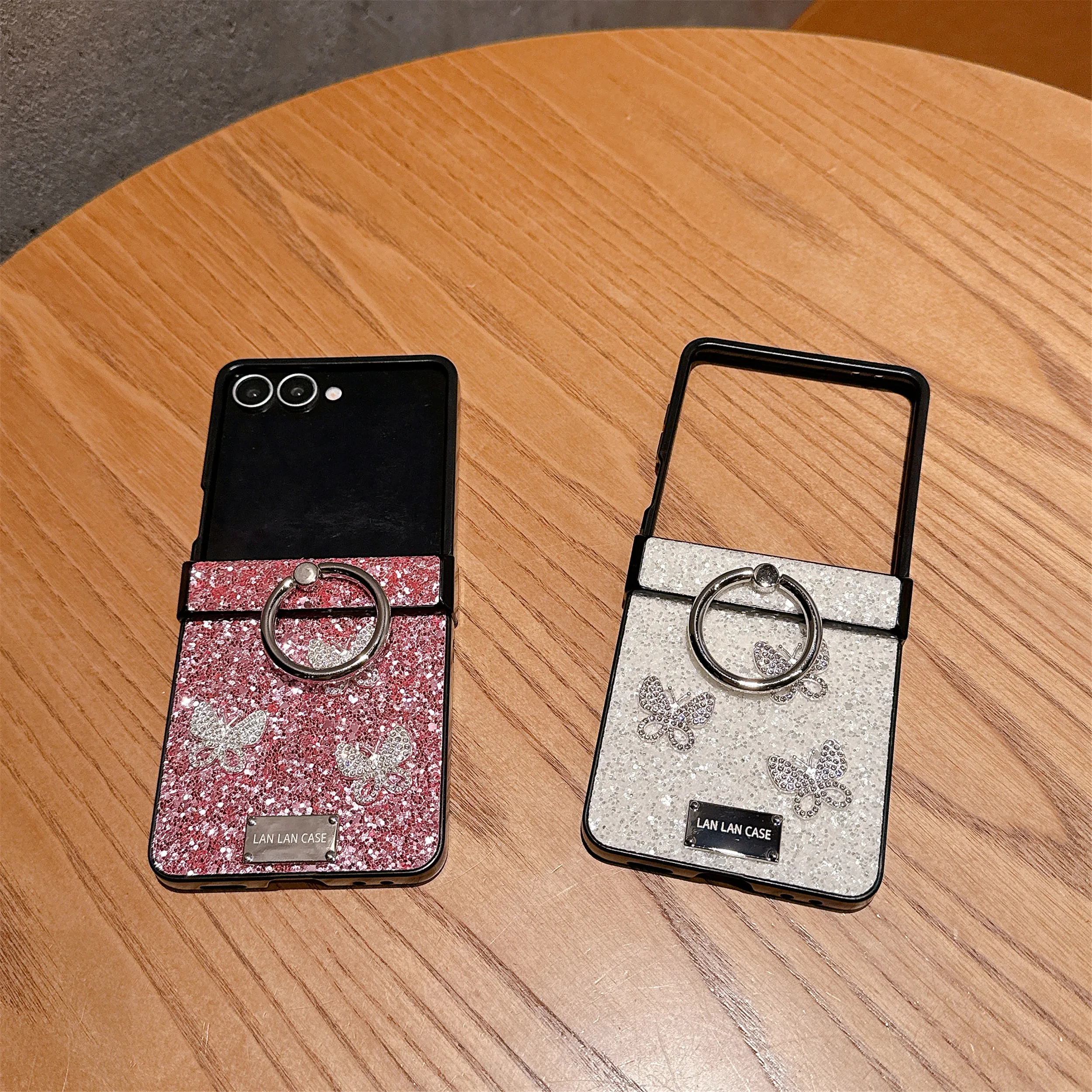 Luxury Glitter 3D Butterfly Ring Case - Shockproof Back Phone Cover