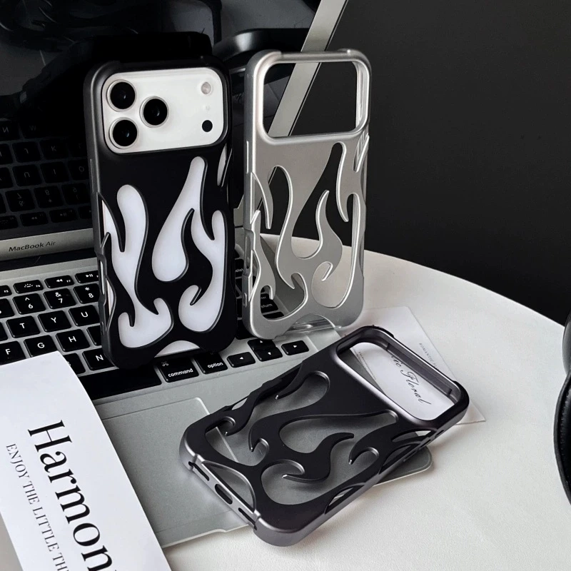 Plating Hollow Flame Pattern Silicone Shockproof Phone Case Cover