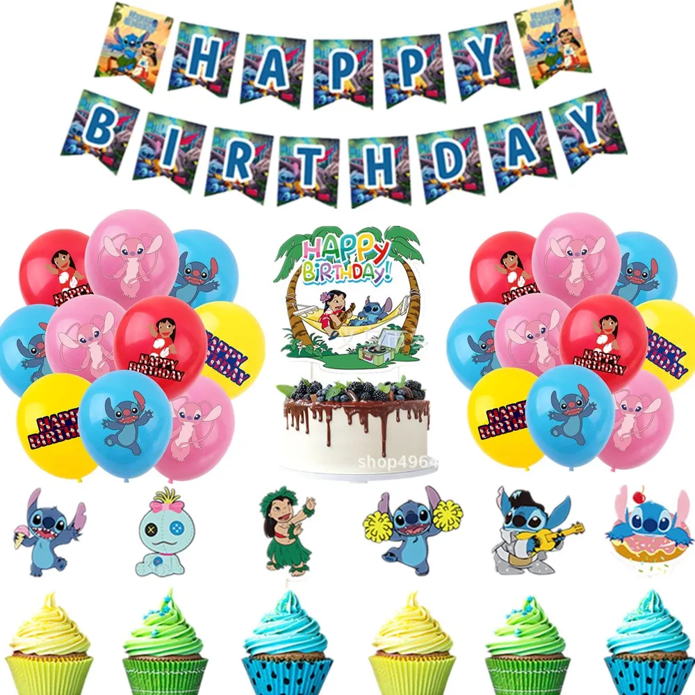 

Lilo Stitch theme Birthday Party Balloon Decoration Set Children's Banner Flag Pulling Cake Flag Gift baby shower Party Supplies