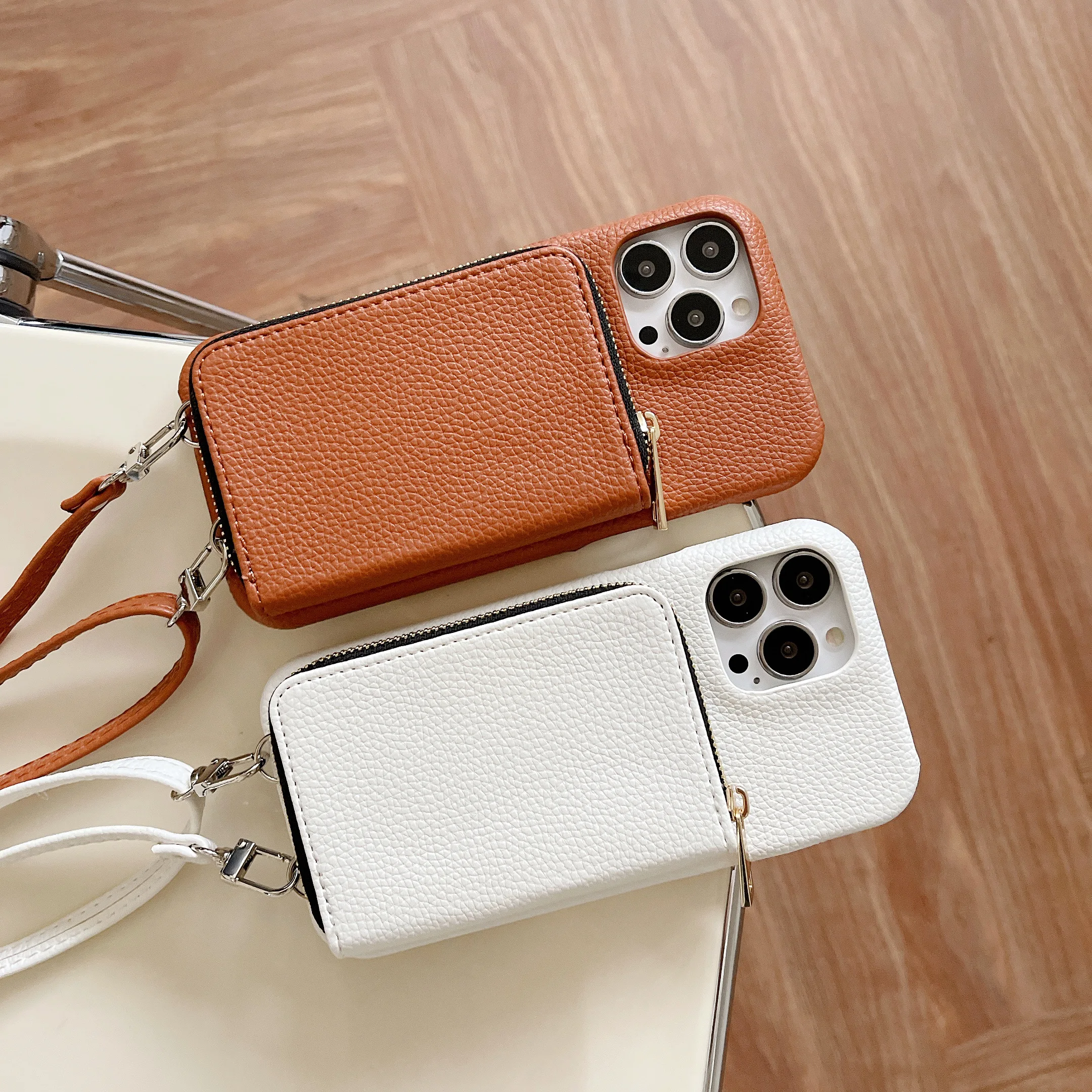 Stylish Crossbody PU Leather Phone Wallet Case with Card Holder and Shoulder Lanyard