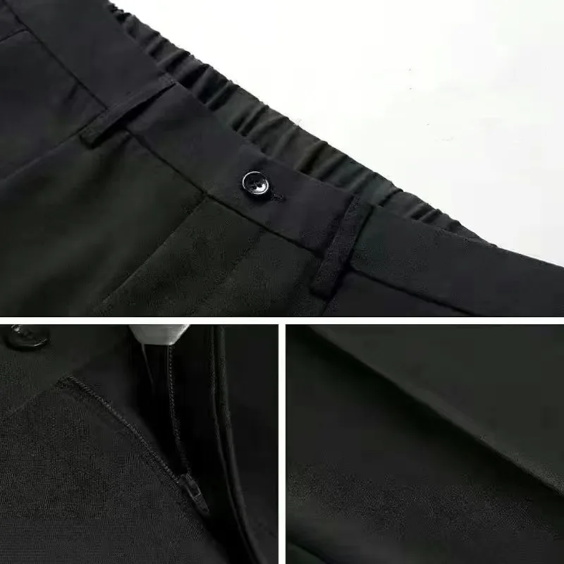 Business Casual Summer 2024 Men's Patchwork Button Zipper Pocket Solid Color Slim Fit Sagging Versatile Straight Leg Pants