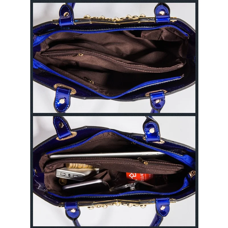 European and American Large-capacity Handbags Patent Leather Embroidery Flowers Ladies Shoulder Bag Handbag Women Crossbody Tote