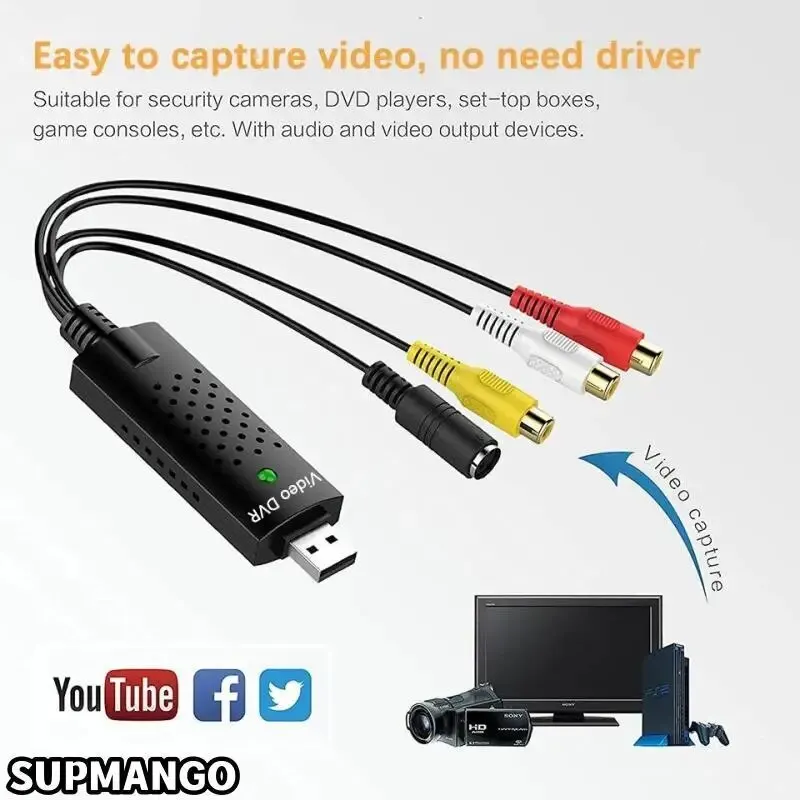 Video Audio Converter USB 2.0 Video Audio Converter Capture Card Easy Cap TV DVD VHS Capture Adapter Card TV DVR